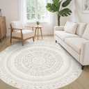 cotiled 6x6 Round Area Rugs Living Room Rug: Washable Boho Rugs with Non Slip Backing Large Soft Indoor Stain Resistant Carpet for Bedroom Farmhouse Dining Room Lightweight Home Decor L Brown/Cream