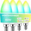 Lightinginside Matter E12 Smart Light Bulbs 60W Equiv., Compatible with Alexa/Apple Home/Google Home/SmartThings, RGBCW Candle Candelabra Chandelier Bulb, 2.4G WiFi, ETL Listed, Hub Required, 4PCS