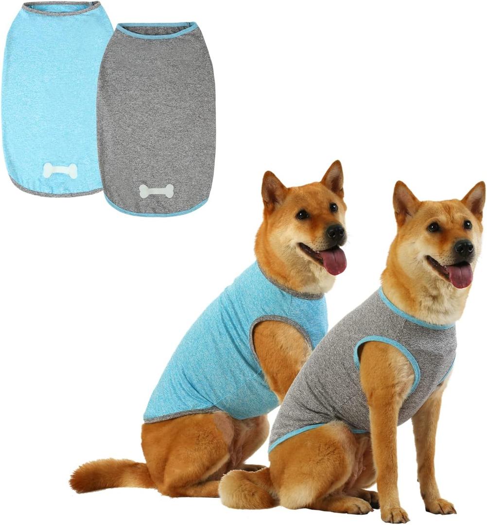 Dog and Cat Shirt in Tech Fabric with Luminous Print, Pet Clothes for Large, Medium, and Small Dogs, 2-Pack of Lightweight Functional t-Shirts (S8XL)