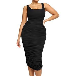 SHAPELLX Shaper Dress Sexy Ruched Bodycon Dress for Women Built-in 360° Tank Top Casual Party Club Midi Dresses, L