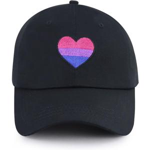 Pride Rainbow Heart Hats for Men Women, Adjustable Embroidered LGBT Baseball Cap, Black
