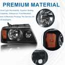 Headlights for 2004-2008 Ford F150 / 2006-2008 Lincoln Mark LT Pair Front Lights Replacement Headlamps Black Housing Amber Reflector