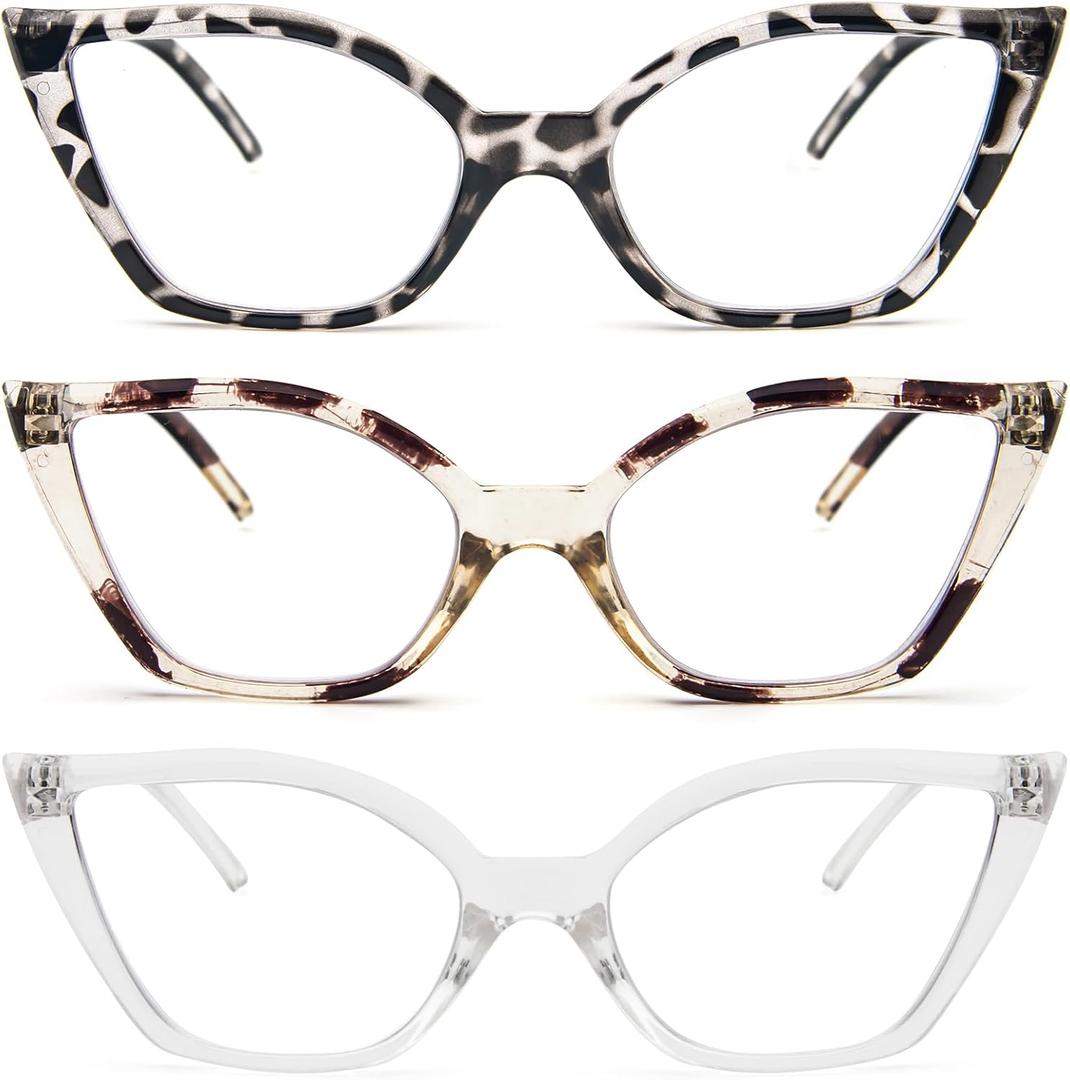 DXYXYO Cat Eye Reading Glasses for Women 3 Pack Anti Blue Light Computer Readers Stylish Retro with Spring Hinge