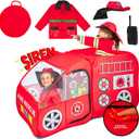 Kiddey Fire Truck Tent for Kids | Firetruck Play Tents with Sirens and Fireman Sounds for Girls, Boys, & Toddlers Gifts | Red Fire Engine Pop Up Playhouse with Costume | Indoor & Outdoor Baby Tent