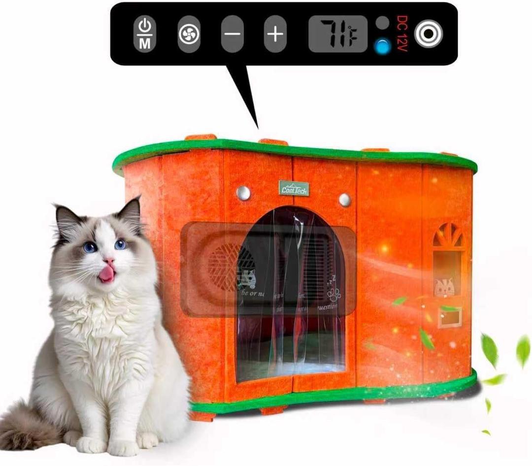 Air Conditioned Cat House - 4-Season Thermo-Electric Pet Shelter with Cozy Warm & Cool Modes for Small Dogs and Cats Up to 15lbs, Energy Efficient & Ultra-Quiet (Orange)