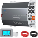 2000 Watt Pure Sine Wave Inverter 12v DC to 110v 120v AC Converter,4000W Peak Power Inverter with 4 AC Outlets,USB Port,Type-C,Remote Control LCD Display for Truck, RV, Vehicles, Solar Off-Grid