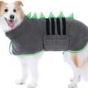 Super Absorbent Dog Bathrobe, Microfiber Bath Robe Towel for Fast Drying, Cozy Fit, Adjustable Belly Strap, Unique Dinosaur Design Dog Drying Coat for Bath, Rainy Walks & Cold Weather