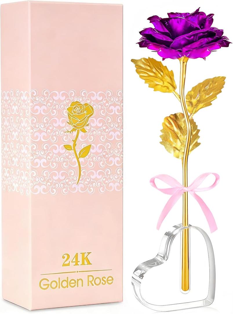 Mothers Day Mom Gifts for Women Grandma, Artificial Forever Birthday Flowers Galaxy Glass Eternal Roses with Heart Shaped Crystal Vase, Mother's Day Anniversary Wedding Rose Gifts for Wife Sister