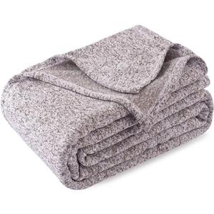 KAWAHOME Summer Sweatshirt Blanket Queen Size for Bed-Lightweight Breathable Blankets, Soft Thin Knit Jersey Blanket for Hot Sleepers, 90 X 90 Inches, Heather Brown
