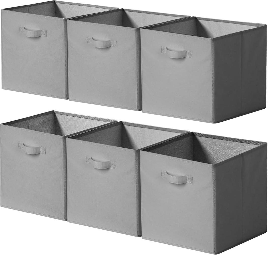 Cupic Cupid 13x13 Storage Cubes, 6 Pack Open Storage Bins with Handles, Storage Cube Organizer for Clothes and Toys, Collapsible Cube Bins for Closet, Shelves, Offices, Gray