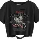 Avanova Women Los Angeles Graphic Distressed Oversized Crop Top Short Sleeve Ripped Boxy Loose Tee Shirt (Medium, Black Moto)