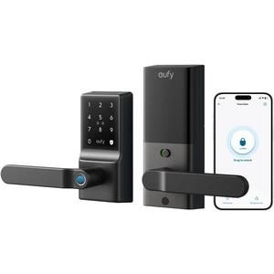 eufy Smart Lock C33, Keypad Door Lock with Handle, Fingerprint Door Knob, Keyless Entry Door Lock for Front Door and Bedrooms, Electronic Deadbolt, Wi-Fi, Remote App Control, IP53 Waterproof, Black