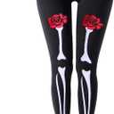 Day of the Dead Rose Tights  Mexican Dia De Los Muertos Leggings Skeleton Costume & Dress Up Halloween Stockings (US, Alpha, Medium, Regular, Regular, BLACK)