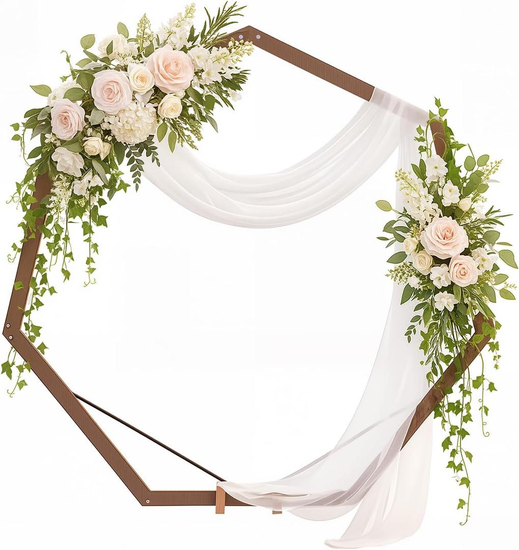 7FT Wooden Wedding Arch Heptagonal Wood Arches Arbor Backdrop Stand for Ceremony Indoor Outdoor Wedding Party Proposal Scene Garden Beach Forest Rustic Boho Decoration