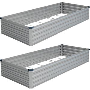 Vengarus 2 Pack 9x3x1FT Galvanized Raised Garden Bed Kit, Outdoor Metal Planter Box for Vegetables, Rectangular Steel Container, Easy Assembly (Silver)