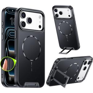 Magnetic & Seamless Stand for iPhone 17 Pro Case, Telescoping Handle Invisible Adjustable Kickstand & Ring Holder,Fit for MagSafe,Camera Control,Premium Matte Phone Case for 17 Pro(Black)