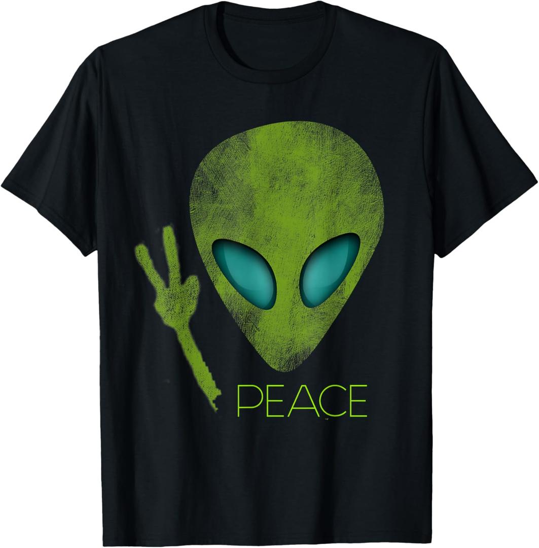 Alien Peace Cool Funny Cute UFO Lover Birthday Gift T-Shirt Small S