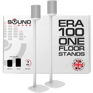 Sound bass ERA 100 Floor Stand, Twin (2pcs), Compatible with Sonos ERA100 & ERA 100 SL, Sonos ONE & Play:1 Speakers, Accessories Included. Designed in The UK, Double, Pair (White)