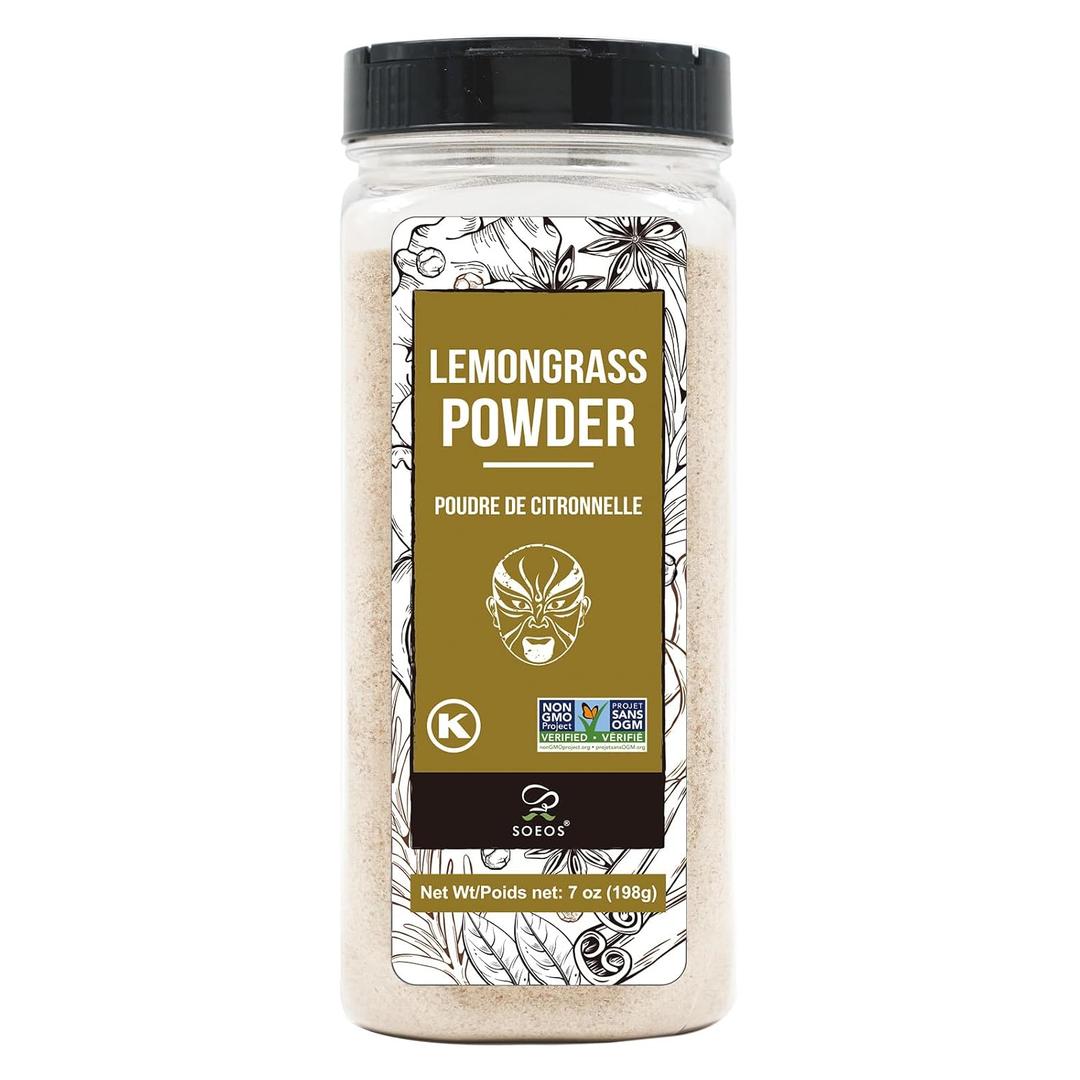Soeos Lemongrass Powder, 7 ounce (198g), Lemongrass Herb | Lemon Powder Bulk, Freshly Ground Dried Lemon, Non-GMO Verified, Kosher, Flavorful Herb for Tea (EXP 08/28/27)