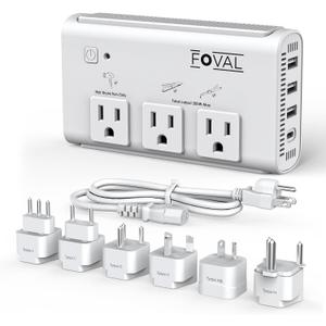220V to 110V Travel Voltage Converter, FOVAL 2000W Power Converter for Hair Dryer, Straightener/Curling Iron with 4-Port USB (1 USB C), Step Down Transformer for US/EU/UK/AU/SA/Italy/India
