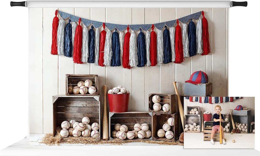 Sports Baseball Backdrop for Boys Wood Wall Decoration Background Crates Red Blue Backdrops Photo Fabric Studio Props 7x5ft