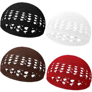 Knit Kufi Hats Crochet Beanie Skull Caps Solid Colors Stretchy Knitted Hats Muslim Caps for Men Women Teens(Black White Khaki Red)