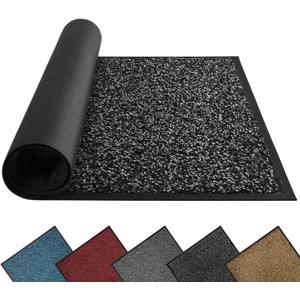 Mibao Front Door Mat, Dirt Trapper Welcome Mat for Outdoor Indoor, Non-Slip Waterproof Doormat, Durable Machine Washable Low Profile Entry Rug for Back Door Outside Patio Porch, 30" x 18", Black