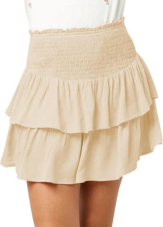 Girls Mini Skirts High Elastic Waisted Tiered Smocked Ruffle Skirt with Shorts US 150, 11-12Y Girls Mini Skirts High Elastic Waisted Tiered Smocked Ruffle Skirt with Shorts US 150, 11-12Y