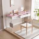 Pamray 47 Inch Small Computer Desk with 3 Drawers for Bedroom Study Writing Home Office Table for Small Spaces Pink