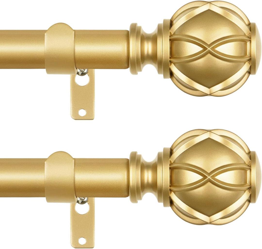 Curtain Rods 2 Pack 32 to 58 Inch, HOTOZON Curtain Rods for Windows, 3/4 Inch Single Splicing Drapery Rod with Netted Finials, Antique Gold