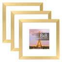 upsimples 8x8 Picture Frame Set of 3, Made of High Definition Glass for 5x5 with Mat or 8x8 Without Mat, Wall and Tabletop Display Photo Frames, Gold