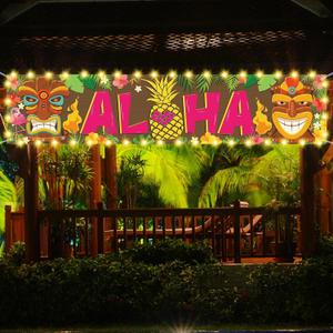 OuMuaMua Hawaiian Luau Party Decorations, Aloha Party Decorations, Tiki Decorations Aloha sign with Lights for Summer Aloha Moana Hawaii Luau Party Decoration, Tropical Birthday Tiki Party Supplies