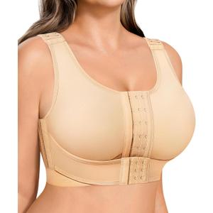 BRABIC Front Closure Post Surgery Compression Wireless Everyday Bras for Women Mastectomy Support (Large, Beige)
