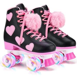 Ruthfot Women's and Girl's Classic Roller Skates with Light up Wheels and Love Heart Pattern, High-top PU Leather Rollerskates… Size 40