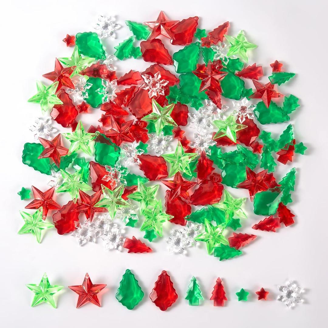 Acrylic Holiday Gems Crystals Gems for Table Scatter, Christmas Party Decoration Favor Vase Filler, 180 Pcs (Christmas Gems)