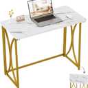 Folding Desk, 31.5" Small Desk for Bedroom, Space Saving Foldable Computer Desk for Home Office, Easy Assembly, White and Gold