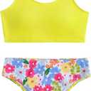 RoseSeek Girl's 2 Piece Striped Bowknot Swimsuit Set Wireless Cute Bathing Suit Summer Beachwear Bikini Sets, Size: 9 Years