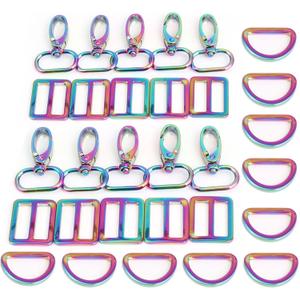 PECMER 30 Pcs Rainbow Purse Hardware for Bag Making Swivel Hooks 1 Inch D Rings for Purse Strap Dog Collar Handbags Buckles Replacement Belt Making Supplies 25mm 10 Set Colorful(30 pcs Rainbow)