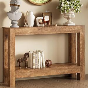 Tohomeor Farmhouse Console Table, 47 Inches Entryway Console Table, Wooden Rectangular Sofa Table Behind The Couch Table with 2-Tier Storage for Living Room Entrance Hallway (Rustic Wood Grain), 47.24 x 11.81 x 31.5 inches