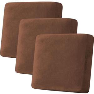 H.VERSAILTEX Velvet Stretch Couch Cushion Cover Plush Cushion Slipcover for Chair Loveseat Sofa Cushion Furniture Protector Seat Cushion Sofa Cover (3 Piece XL Sofa Cushion Covers, Caramel)