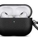 LOPIE Designed for AirPods Pro 3rd Generation Case Cover (Not for 2nd Gen), Carbon Fiber Texture Vegan Leather Case with Keychain & Cleaner Kit, Handmade Protective Hard Cover for AirPods Pro 3, Black