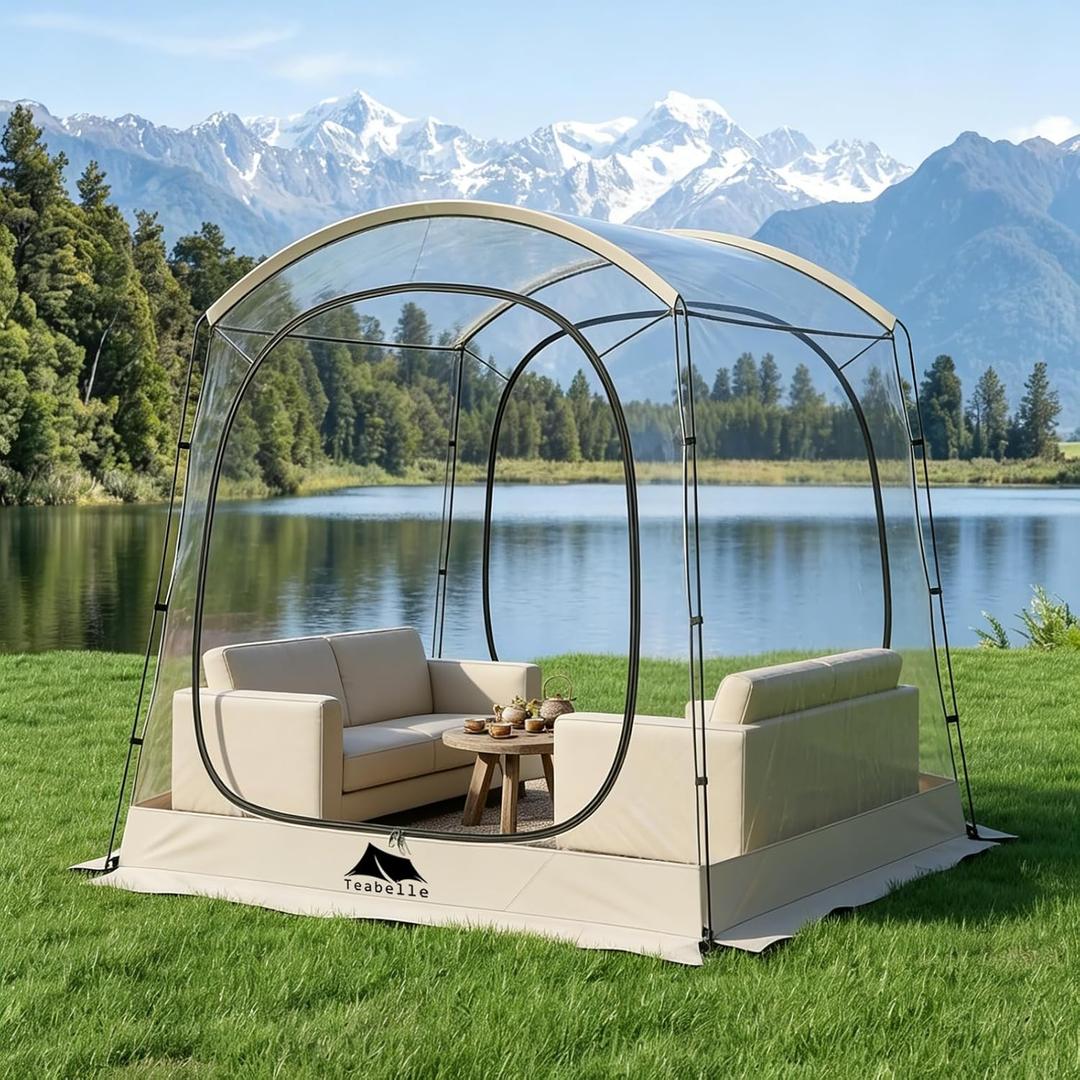 Teabelle Pop-Up Bubble Tent, 1-4 Person Transparent Outdoor Shelter with 540View, Waterproof Outdoor Pod with Floor Mat, Clear Tent Camping Shelter for Watching Sports, Camping, Fishing