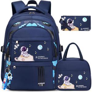 Backpack for Boys - Boy Backpack Schoolbag for Boys Kids Children Teens Girls Elementary Middle School Bags, Waterproof Lightweight Kids Bookbag Backpacks Casual Daypack with Lunch Bag Set (Blue)