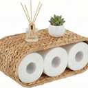 Coeusy Boho Rattan Wall Shelf for Bathroom, Wicker Wall Shelf for Toilet Paper Storage Holder, Handwoven Water Hyacinth Natural Decor for Over The Toilet, 2-Tier