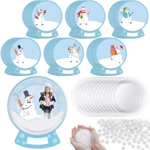 Hollowfly 30 Sets Snow Globe Picture Frame Craft Kit DIY Christmas Photo Frame Snowglobe Craft Photo Ornament Bulk with Snowflakes and Artificial Snow for Xmas Winter Party Decor Supply Gift(Snowman)