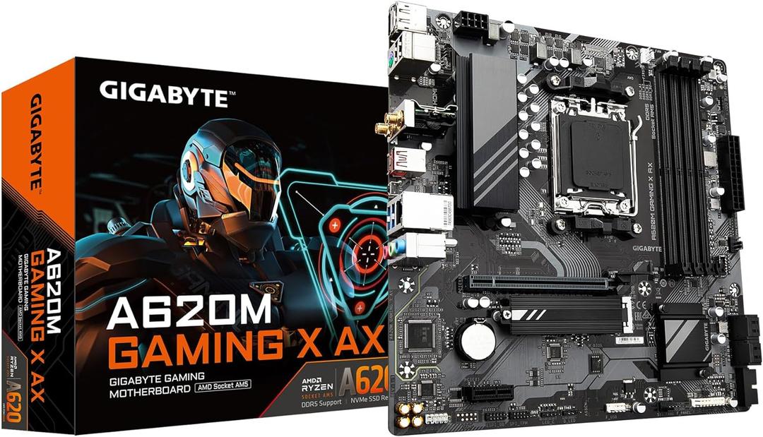 GIGABYTE A620M Gaming X AX (Rev. 1.1) AM5 LGA 1718 AMD A620 M-ATX, DDR5, PCIe 4.0 M.2, PCIe 4.0, USB 3.2 Gen1x2 Type-C, Wi-Fi 6E, Realtek 1GbE LAN, Q-Flash Plus, PCIe EZ-Latch