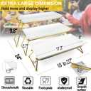 ECOIOU Extra Large 3 Tier Serving Tray, 24 x22 x 9.8 Inch Melamine Tiered Tray Stand and Platters for Party Buffet Entertaining, White and Gold