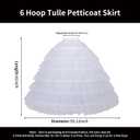 Women 6 Hoop Skirt Tulle Ball Gown Petticoat Crinoline for Bridal Wedding Under Dress, Half Slip Underskirt for Quinceanera Dress Plus Size