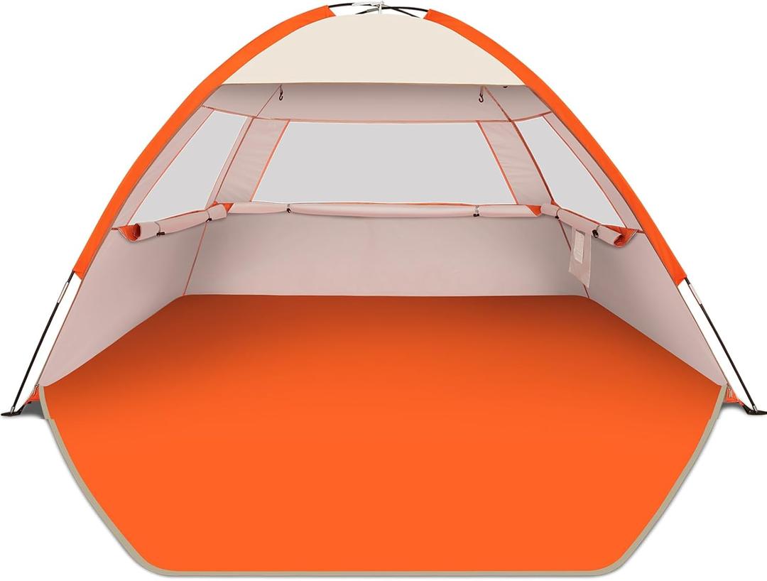 Gorich Beach Tent Sun Shelter for 3 Person with UPF 50 UV Protection, Lightweight & Easy Setup Beach Shade Canopy, Portable Beach Shade Tent Beach Cabana (Orange- Beige)