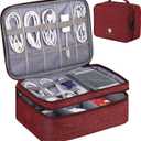 ORIENT FAMULAY Travel Electronics Organizer, Waterproof Cable Organizer Bag for Electronic Accessories Double Layer Large Shockproof Cable Storage Bag for Cord, Power Bank, Tablet(Up to iPad 11 inch) - Wine Red